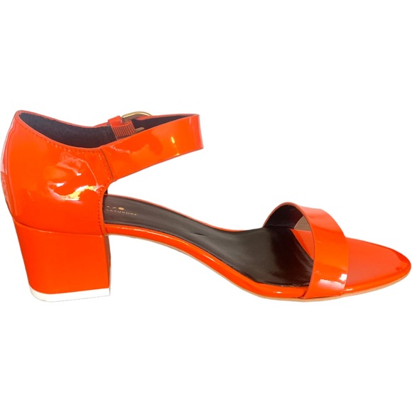 Kate Spade Orange Chunky Patent Faux Leather* Block Heels Sandals Size 7.5 - Picture 5 of 16
